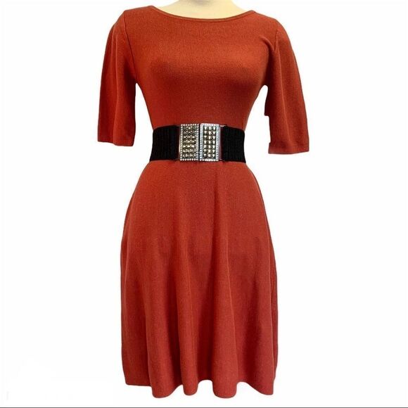JUSTFAB NWT brick red fit & flare sweater dress sz M - Picture 2 of 11